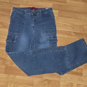 Vintage Glo Stretch Denim Jeans Juniors Size 7 Cargo Multi Pocket Mid Rise